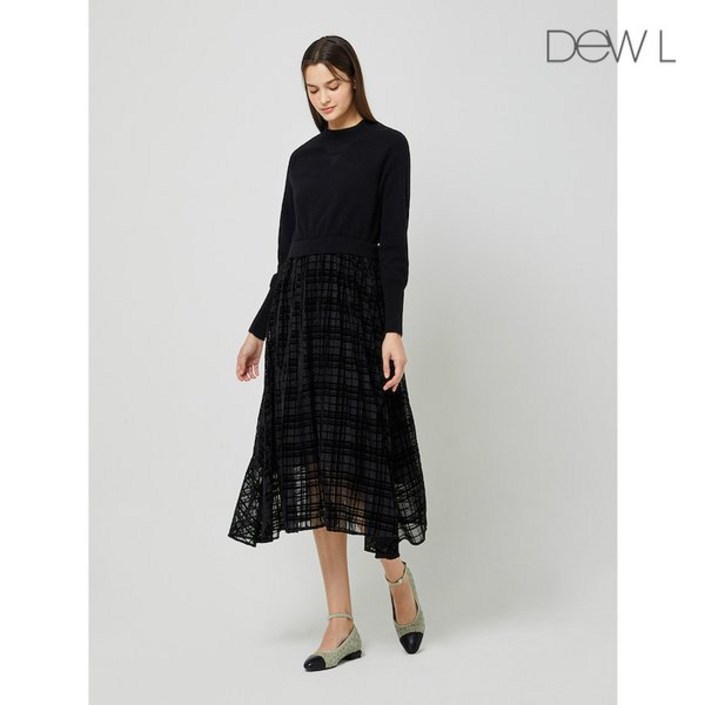 [백화점 정품] 듀엘 원피스 텍스처 블록 벨벳 BK_D234MSE042