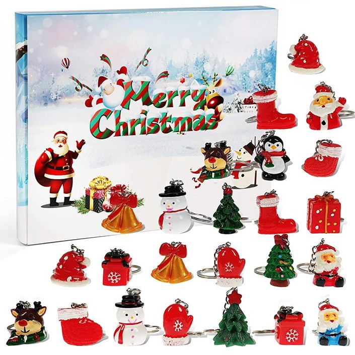 Ogrmar 크리스마스 2022 아동용 어드벤트 캘린더 달력, 홀리데이 카운트다운 캘린더, 24피스 정교하고 사랑스러운 인형 키링, 아동용 크리스마스 테마