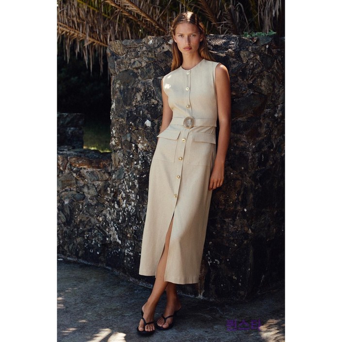 ZARA 자라 신상 리넨 버클 미디 원피스 3721939