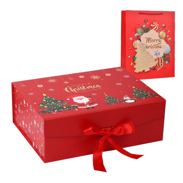일상가 튼튼한 고급 크리스마스 포장박스 선물상자  쇼핑백 세트, 1세트, 레드산타