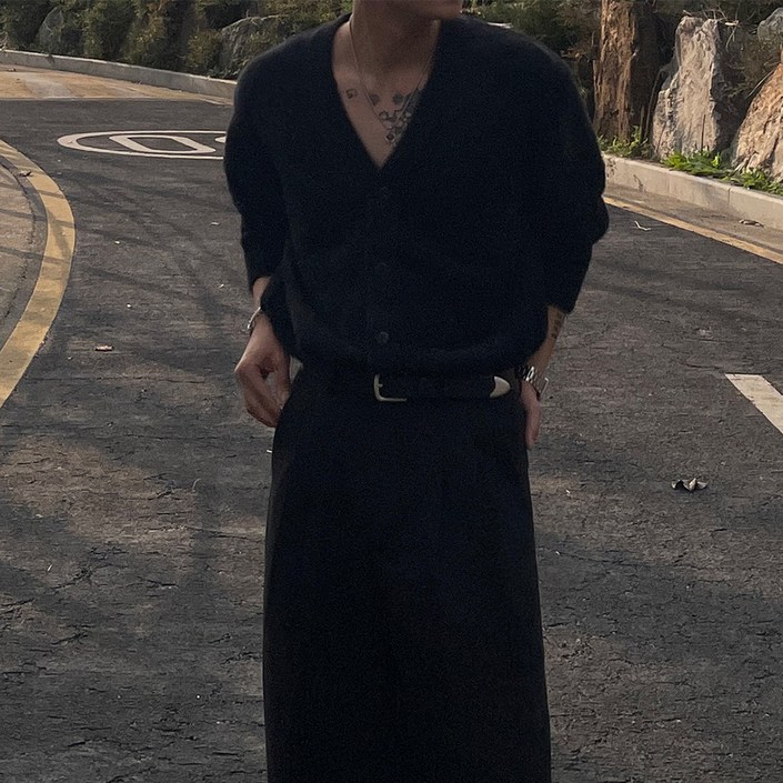 남자 모던 앙고라 가디건 모헤어 가을 겨울 남성 캐주얼 아우터 오버핏 가디건