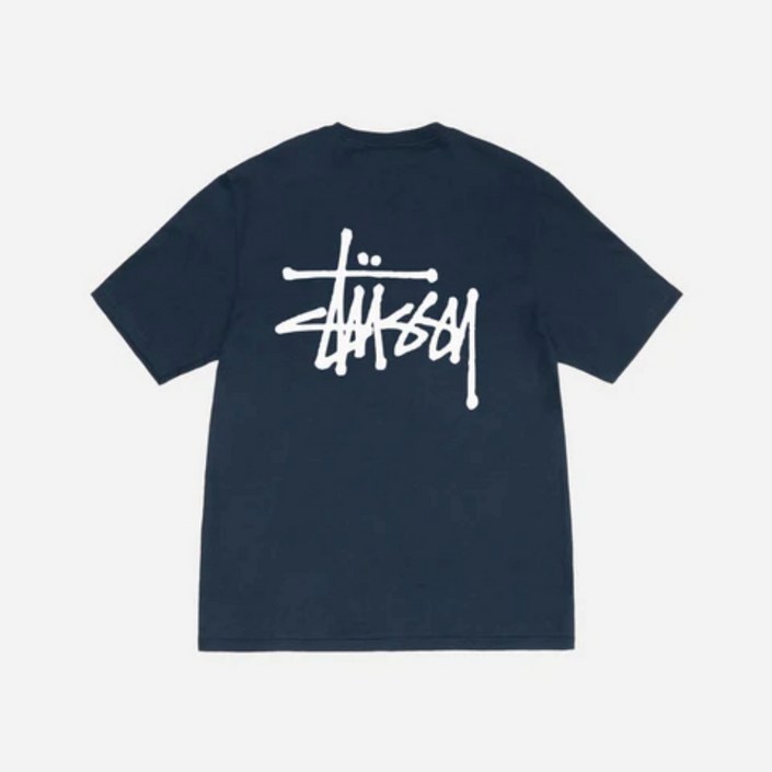 스투시 반팔 크루넥티셔츠 베이직 프린트 티셔츠 로고 네이비 국내매장판 BASIC STUSSY TEE