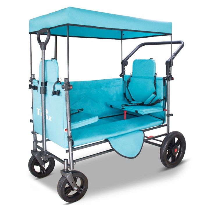 접이식 야외 유틸리티 왜건 캐노피가 있는 해변 왜건 카트 캠핑 쇼핑 정원 및 해변을 위한 휴대용 접이식 왜건 접이식 캠핑카 좌석 포함, 1개, 하늘색