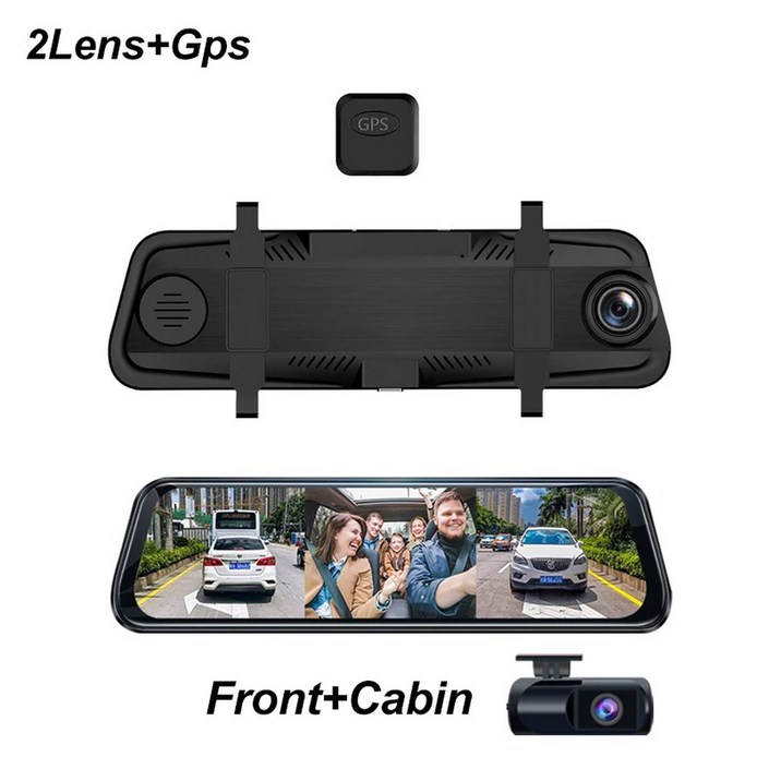 차량용 풀 HD 스마트 백미러 차량 블랙박스 DVR 전방 캐빈 및 후방 뷰 GPS 인치 미러 대시 캠 카메라