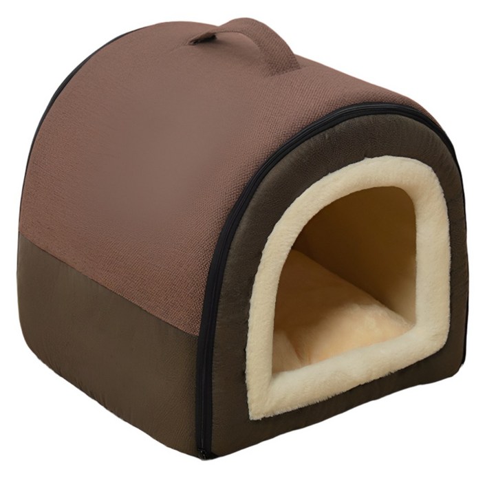캣박스 고양이 강아지 반려동물 침대 숨숨집 침대 쿠션 하우스, 브라운, 1개