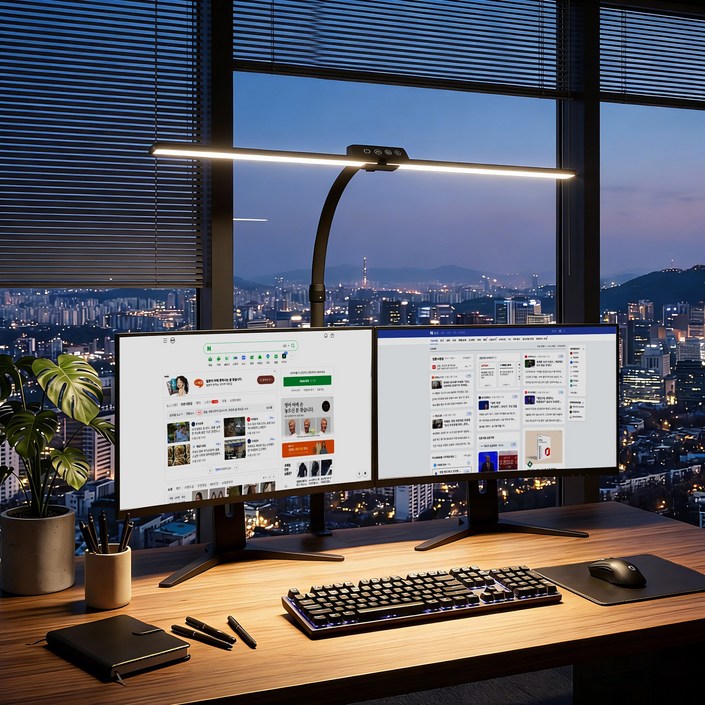 Airwit 책상 와이드 스탠드 조명 LED 모니터 조명 데스크램프 클립형 플렉시블 고휘도 독서용 책상등, 블랙