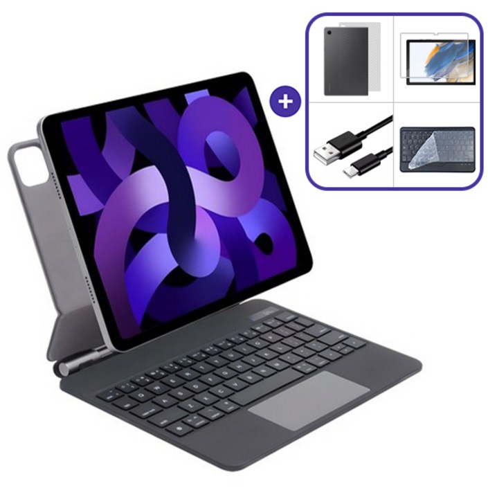 아이패드 에어4세대 5세대 11인치 호환 매직 키보드 케이스강화유리1매후면필름1매, 화이트, 1개