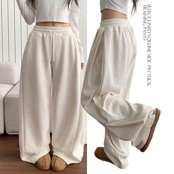 부기샵 도톰 기모 윙크 사이드핀턱 트레이닝 와이드팬츠