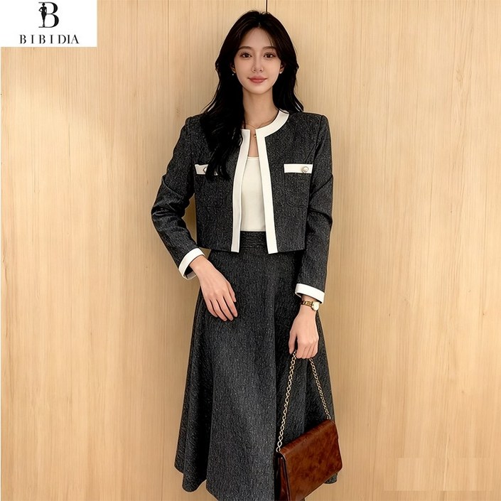 비비디아 여성용 자켓 롱스커트 투피스 세트 오피스룩 하객룩 출근룩 세트업5565