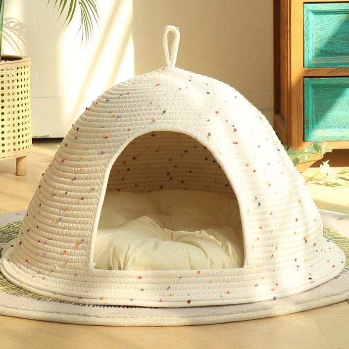 엠티링크 프리미엄 고양이 강아지 유르트 숨숨집 하우스 텐트 사계절 고양이집, 1개, 화이트