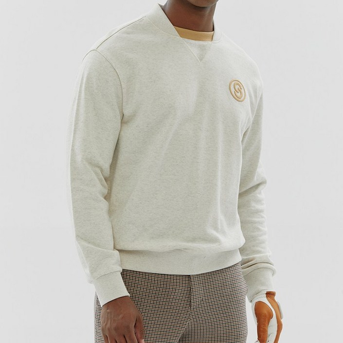 [세인트나인] 남성 레터링 자수 맨투맨 OATMEAL