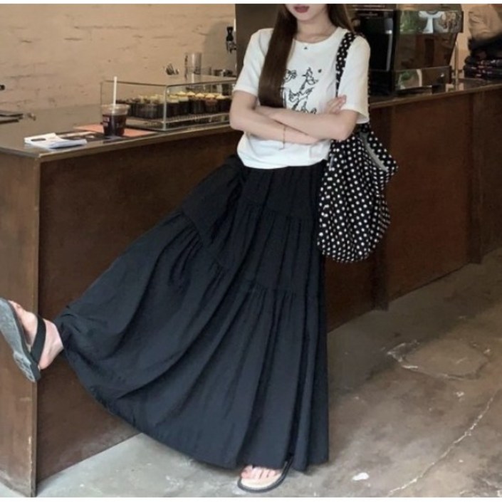 로엔나 여성용 밴딩 A라인 주름 루즈핏 롱스커트