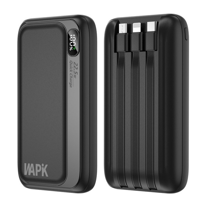 와피크 PD 22.5W 고속충전 일체형 보조배터리 M1 10000mAh, 블랙