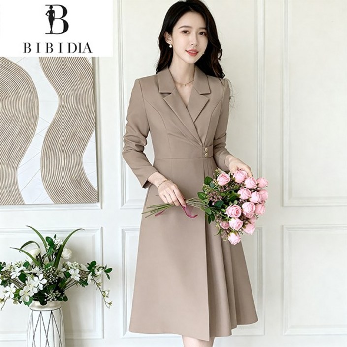 비비디아 여성  봄가을 자켓형 미디롱 플레어 정장핏 하객룩 오피스룩 원피스 데일리룩5569