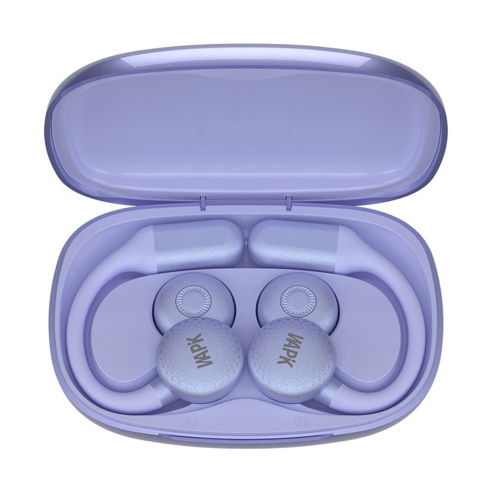 WAPIK 귀걸이형 오픈형 이어폰 R7 블루투스 6.0 ENC 노이즈 캔슬링 운동용 C타입, 퍼플, R7