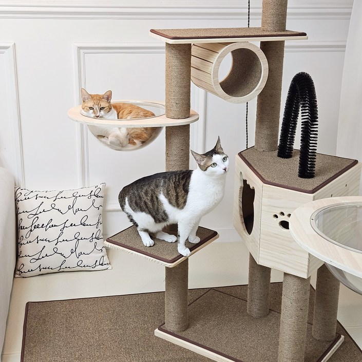 가르르 고양이 원목 캣폴 우주선 캣타워, 1개, 아이보리