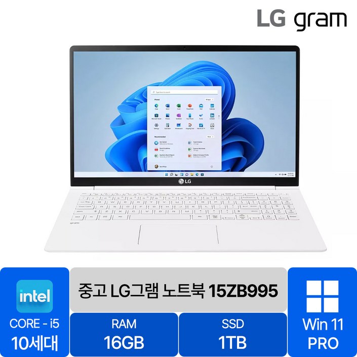 LG 2020 그램15 15ZB995 10세대 i5 RAM 16GB SSD탑재 윈도우11설치 15인치 중고노트북, 화이트, 15ZB995, 1TB, 16GB, WIN11 Pro