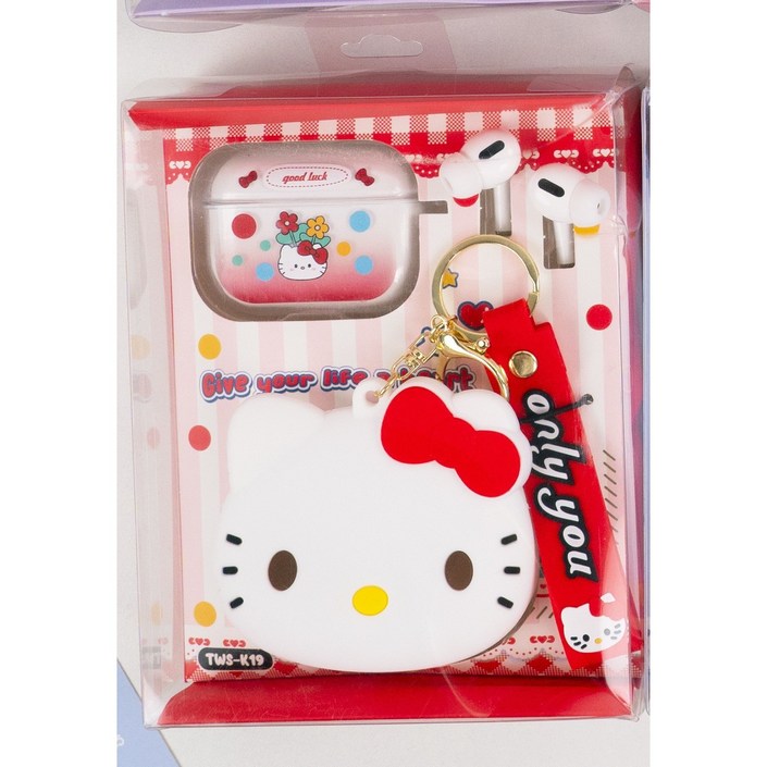 산리오 헬로키티 노이즈캔슬링 고음질 무선 블루투스 이어폰 시나모롤 쿠로미, Hello Kitty