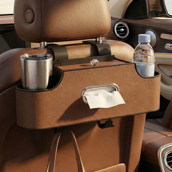 차량용 뒷좌석 멀티 수납함 컵홀더 트레이 2구 걸이형