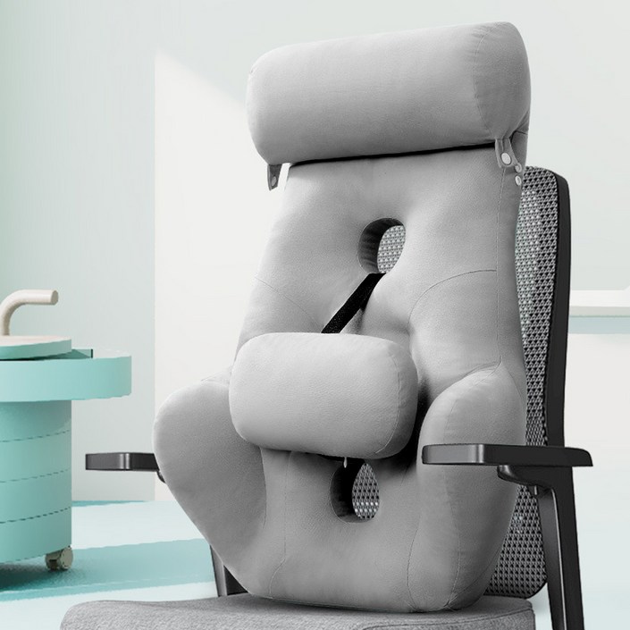 Pogeuni 사무실 사무용 바른자세 허리 쿠션 조절가능한 고급형 대형 의자 등받이 쿠션, 그레이