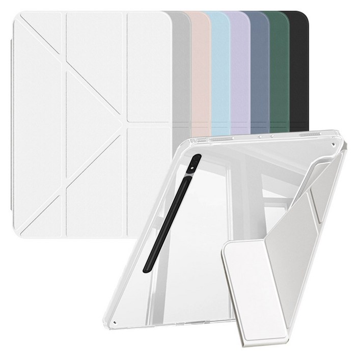 갤럭시탭S8 플러스 S7 S7 FE 12.4 S펜수납 투명 실리콘 젤하드 세로거치 커버 케이스 TM34