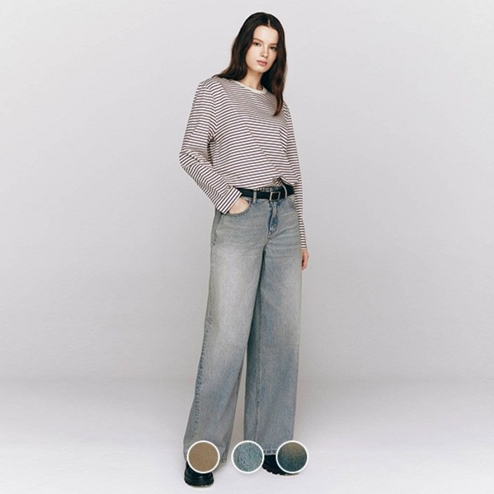 지오다노 415535 여 MW 루즈핏 와이드 청바지 2249388