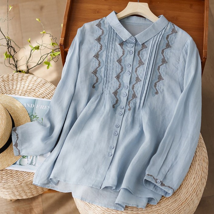 플랜앤유 내추럴 자수 카라 빅사이즈 블라우스