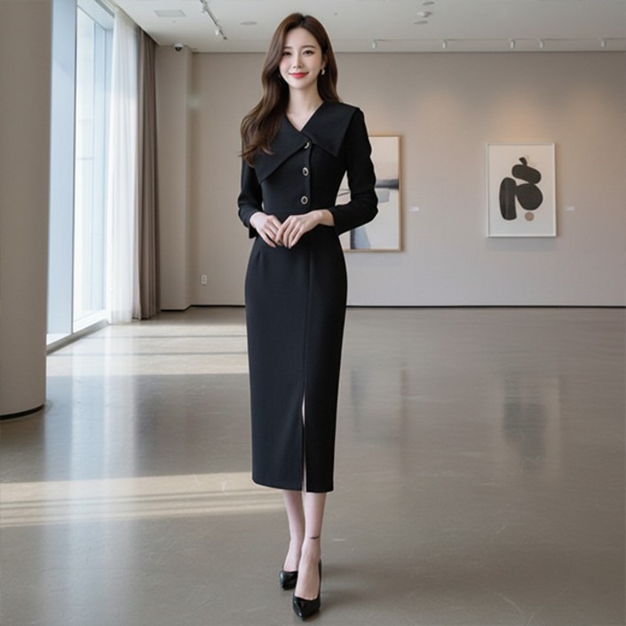 어반룩북 아델 빅카라 슬림핏 하객룩  드레스