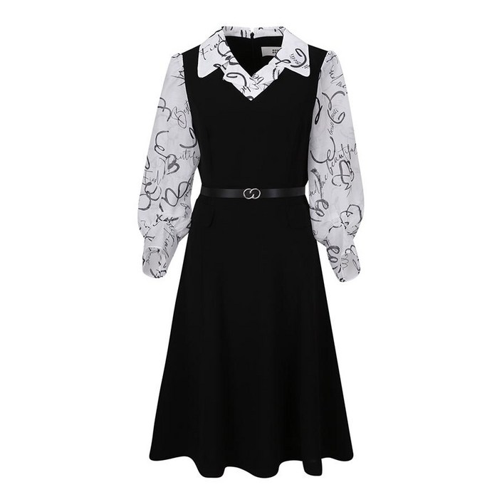 베스띠벨리 23S/S 프린팅 슬리브 플레어 원피스 BGO2504BK