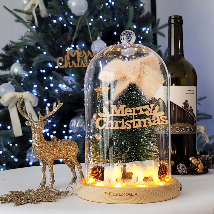 LED 쿵짝 북극곰 대형 유리돔 무드등 미니트리 크리스마스 장식 인테리어 소품, 혼합색상