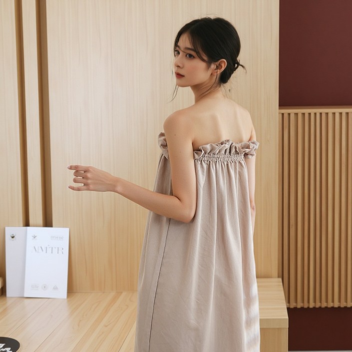 여성 골프 샤워 가운 여름용 3초 벨크로 랩가운 오프숄더 타월 목욕 원피스 호텔 로브