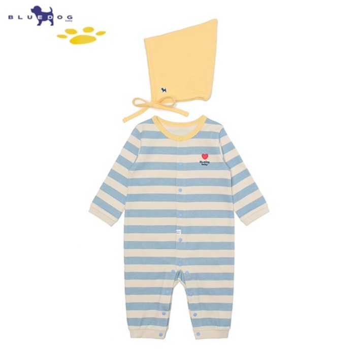 블루독베이비hu23.FW BL스트라이프우주복SETA 43A7004115 내의 내의우주복 보넷 실내복 신생아 선물