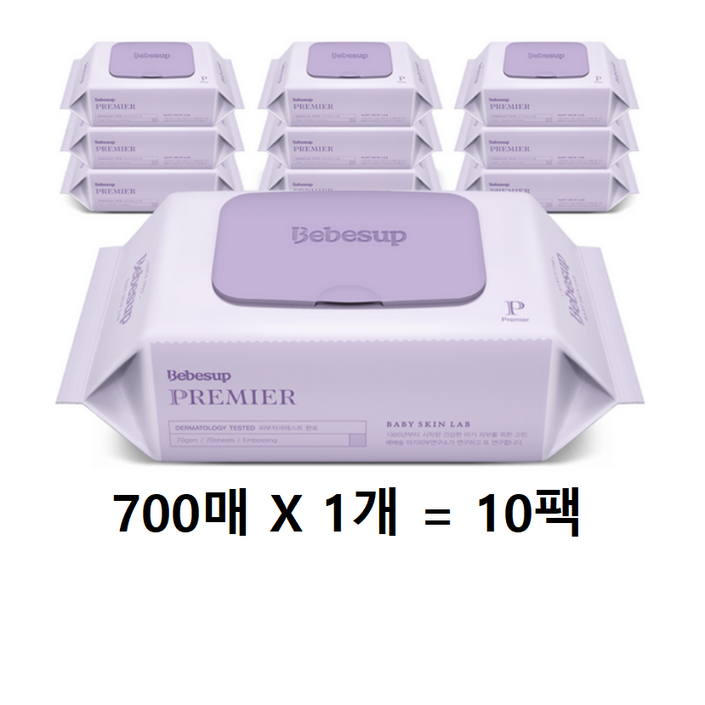 베베숲 프리미어 물티슈 캡형 70평량, 70g, 70개입, 10개