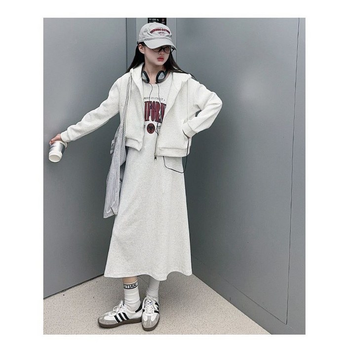 주니어 여아 봄여름 민소매 롱 원피스+후드집업 세트