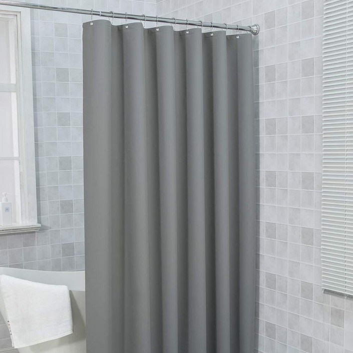 3S리빙 방수 샤워커튼 무지그레이  크롬커튼고리 커튼봉 세트