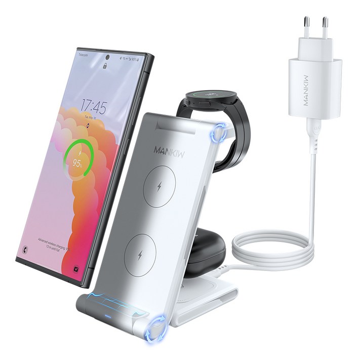 Mankiw맨큐 접이식 3in1 무선충전기 갤럭시워치 호환  거치대 고속충전 돼지코 포함