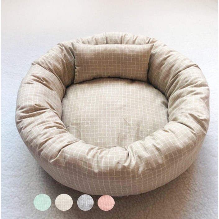 PetsLife 사계절 강아지 방석 고양이 침대 애견 쿠션 펫 베드 반려동물 쿠션 강아지방석 침대 시바견 방석 체크 원형 부드러운 관절 보호 매트 대형견 4사이즈 BN072324