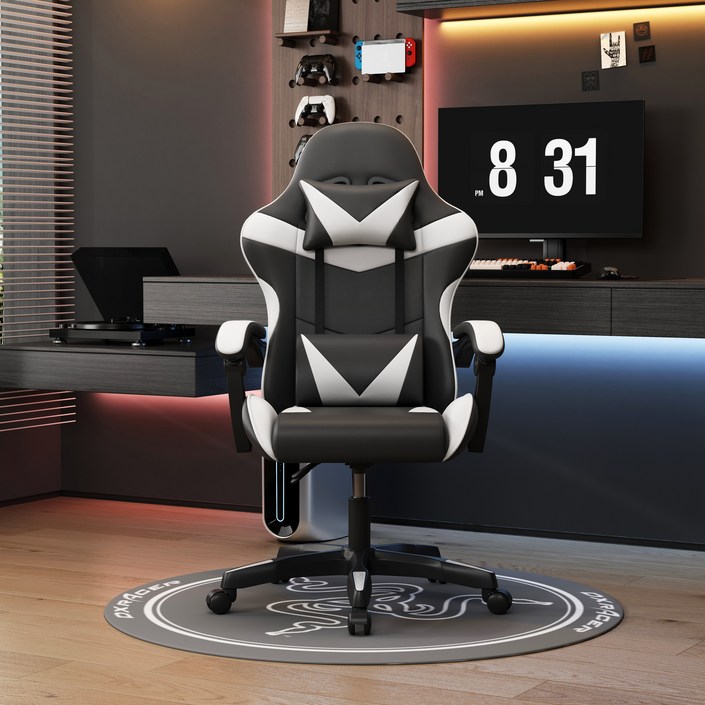 게이밍의자 각도조절가능 발받침 포함 컴퓨터의자 회전형 승강 사무용 의자 게임의자 인체공학