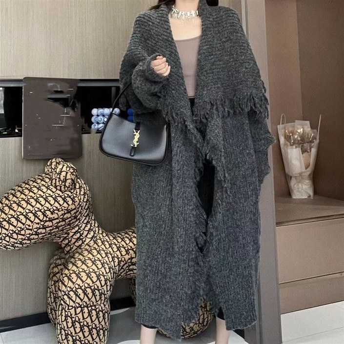 빅사이즈 니트 가디건 여성 가을 겨울 신상 고급스러운 기질 루즈핏 미디 니트 코트 FC4713