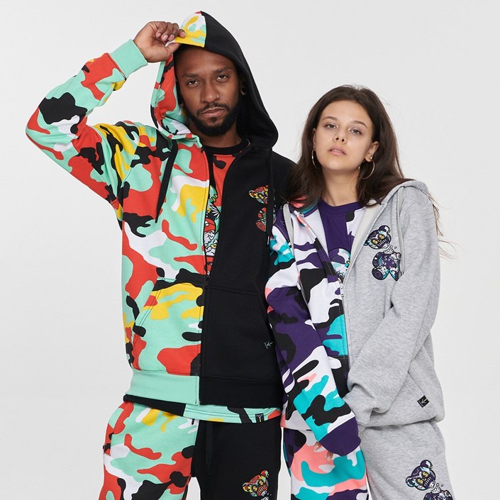 무니크영 H1166  남녀공용 빅사이즈 프린트 자수 오버핏 하프 앤 하프 패턴 후드티