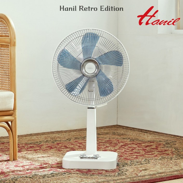 한일 35cm 기계식 레트로 스탠드 선풍기 REF481 화이트 크롬 한일 35cm 기계식 레트로 스탠드 선풍기 REF481 화이트 크롬