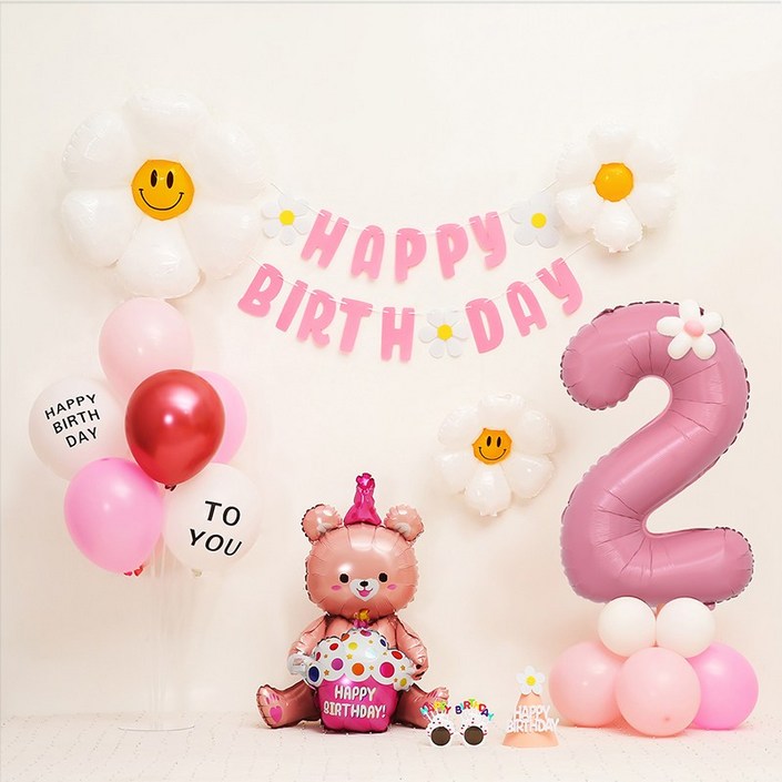 [피앤비유니티] 데이지곰돌이 가랜드형 생일풍선세트
