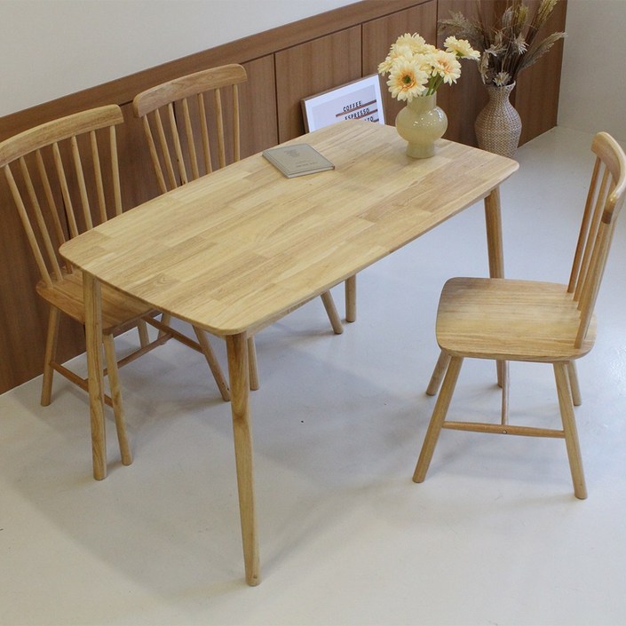 소프트 4인테이블 1150 고무나무 원목 식탁 업소 식당 가게, 4인용, 네추럴