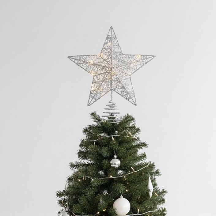 아노유 크리스마스 트리 LED 별 장식, 실버, 1개