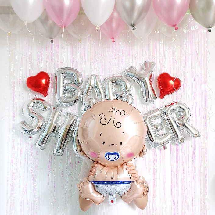 파티온 베이비샤워 파티커튼세트, 이니셜골드파티커튼실버아기풍선여자