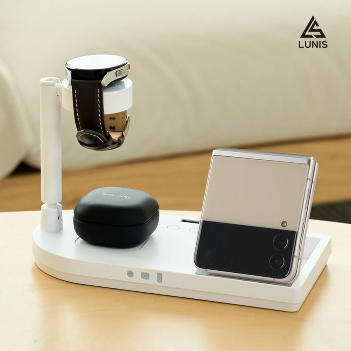 LUNIS 3in1 무선 충전기 LED 시계 감성 인테리어 아이폰 갤럭시 고속 충전기, 서포트41 충전기 화이트삼성용, 1개