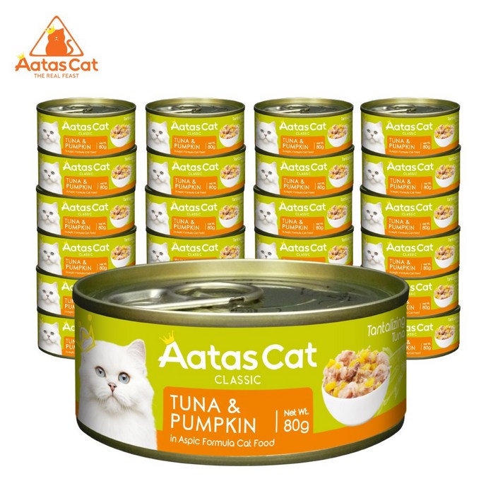 아타스 프리미엄 고양이 습식 주식캔, 혼합(참치/호박), 80g, 24개