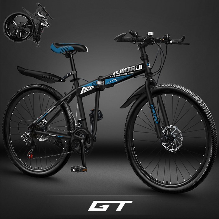 GT 충격흡수 MTB 산악 접이식 자전거 24인치 26인치 입문용 휴대용 가성비 출퇴근, 스포크휠 블랙 앤 블루, 1개, 67cm GT 충격흡수 MTB 산악 접이식 자전거 24인치 26인치 입문용 휴대용 가성비 출퇴근, 스포크휠 블랙 앤 블루, 1개, 67cm