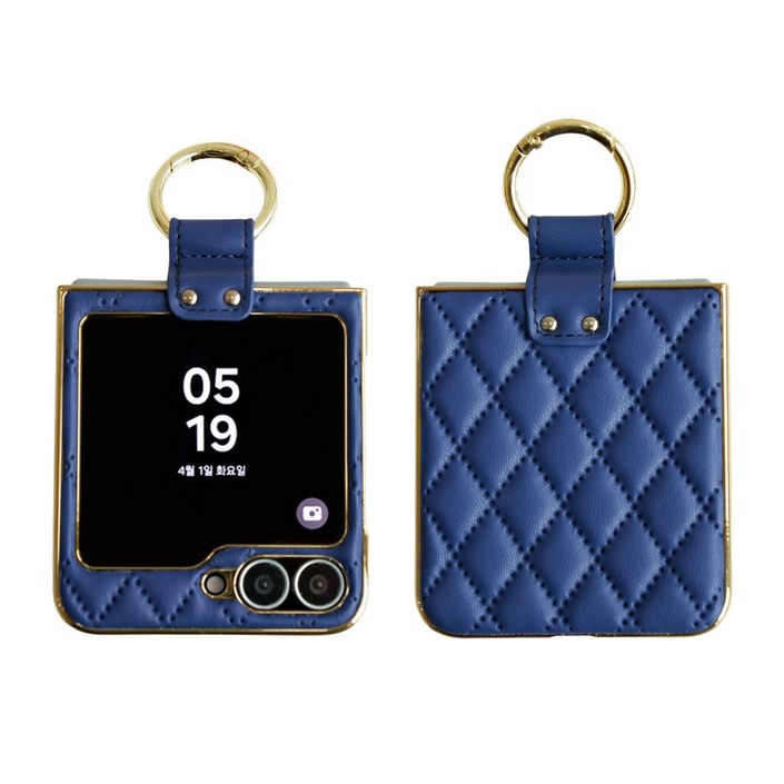 제루크 갤럭시 호환 Z플립 엠보 가죽 골드라인 링 케이스