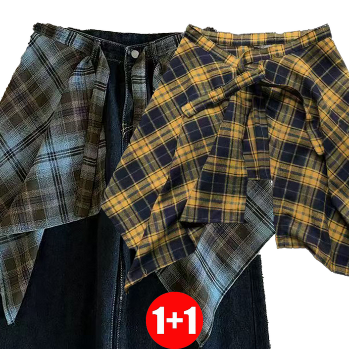 지고다그 11 남녀공용 체크 랩스커트 레이어드 스타일 힙커버 스트랩 장식 패션 아이템 GJX4254